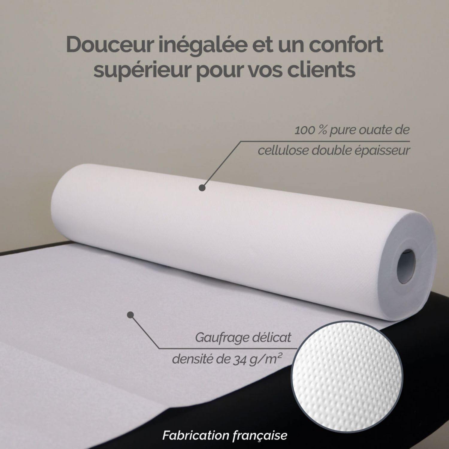 Vivezen - Sábana de exploración blanca - 34 g/m² doble capa, aspecto gofrado, 100% pura pulpa de celulosa