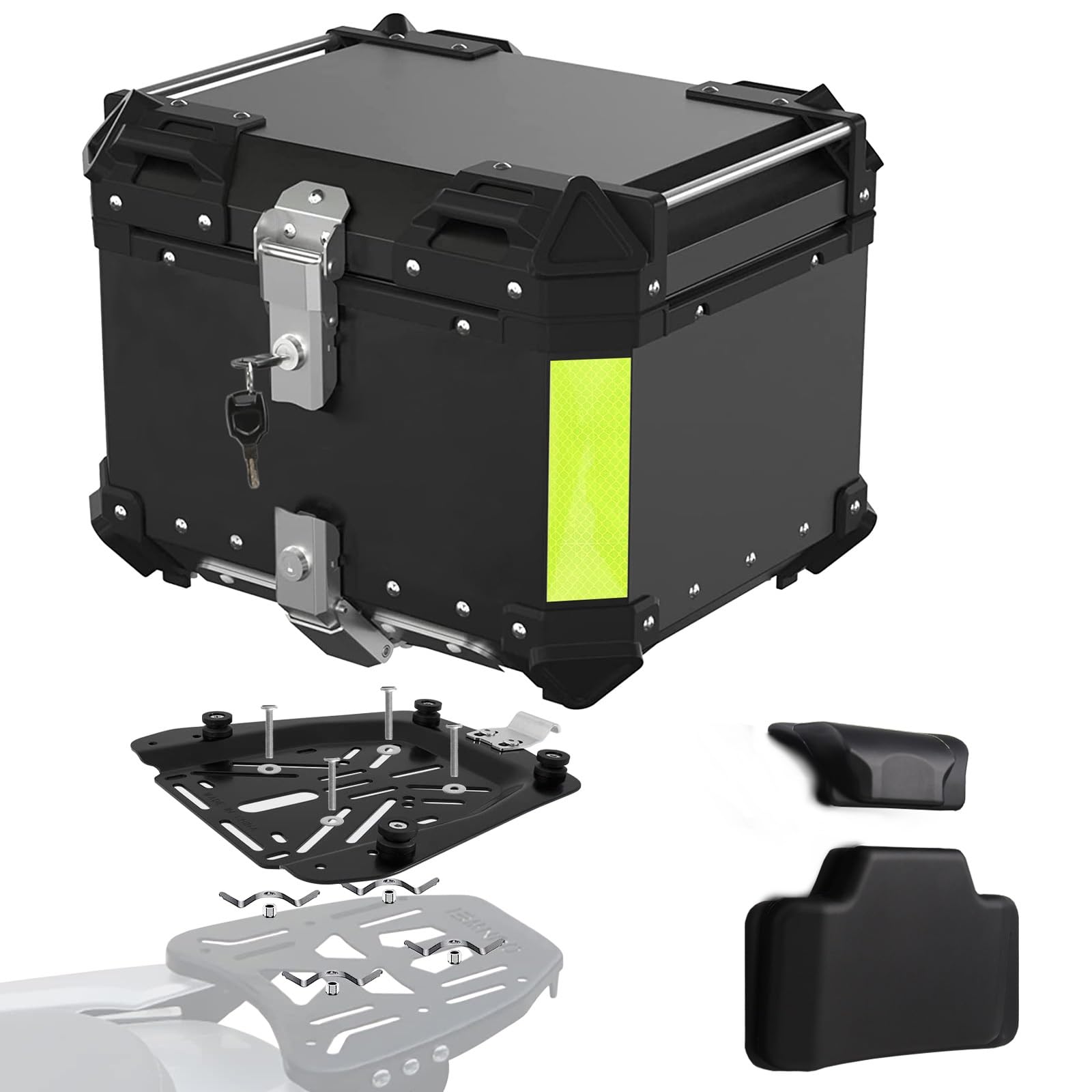 45L 55L 65L 80L 100L Top Case Coffre Moto,Valise pour Moto en Aluminium étanche,Top Cases pour Moto,Valise arrière pour Scooter ou Moto,avec Plaque de Montage et Dossier(Black,55 L)