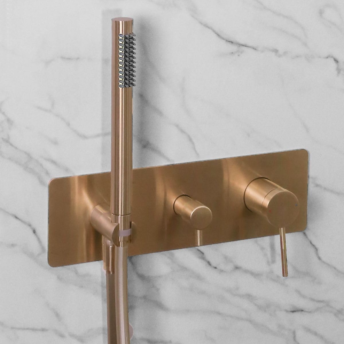 Close-up of Essebagno Envol shower control panel and hand shower