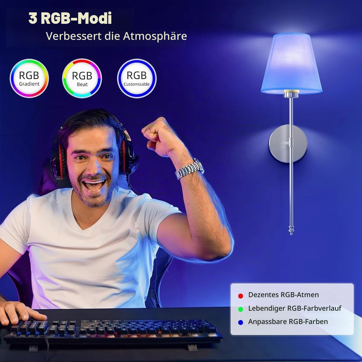 AoLa 2 Stück Akku Wandleuchte Kabellose Retro Wandlampe mit Dimmbar RGB und 3 Farbtemperaturen Wandleuchten mit Fernbedienung, 2000mAh Aufladbare Glühbirne für Wohnzimmer Schlafzimmer,Silber