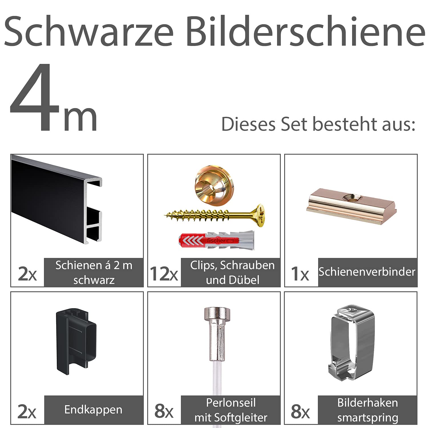 STRÜSSMANN® Bilderschienen cliprail - Bilderschienen-4-M-Komplett-Set schwarz
