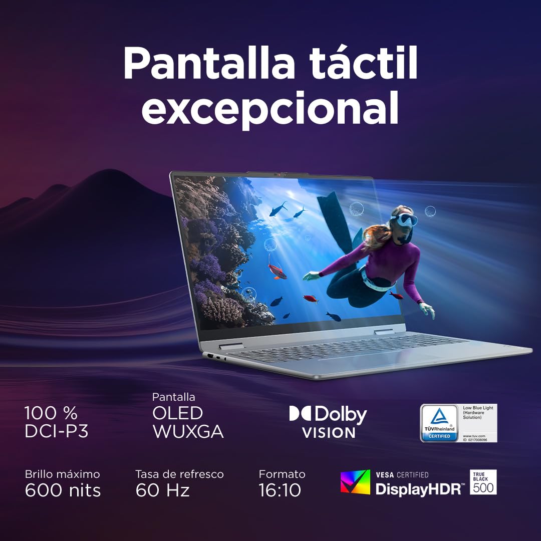 Lenovo Yoga 7 2-in-1 Gen 10 – Ordenador Portátil IA Convertible Táctil 14" OLED (Intel Core Ultra 5 226V, 16 GB RAM, 512 TB SSD, Wi-Fi 7, Win 11 Home, Copilot+ PC) Teclado QWERTY Español - Gris