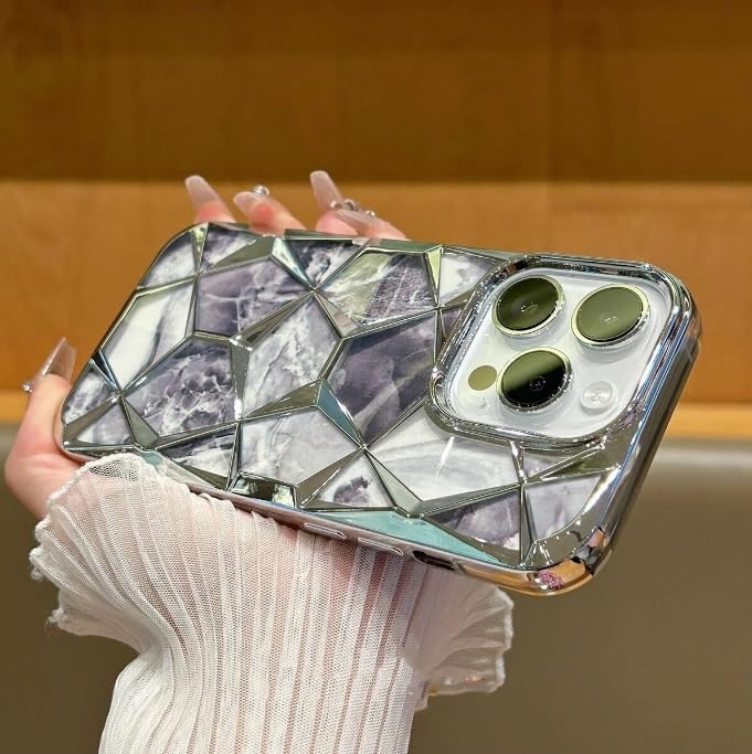 Image of COVERLY for iPhone 15 3D Diamond Glitter Sparkle Case,Full Protective Luxury Cube Gradient Sparkle Back Case Pastel Colorful Stylish Fashion Fun Aesthetic Cover for Apple iPhone 15 (Shinny Silver)