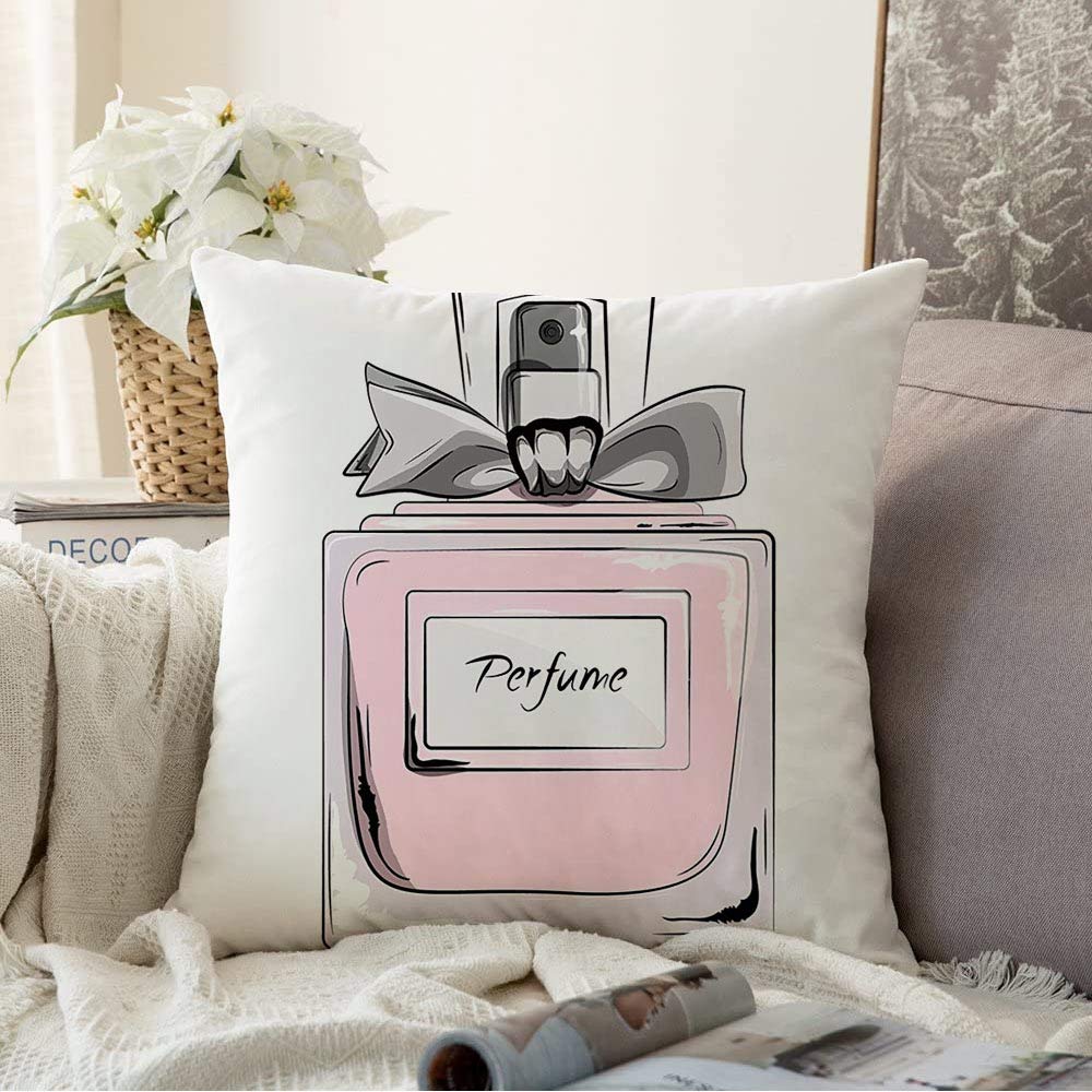 Starochi Decorative Throw Pillow Covers Cushion Case Pencil Haute Trendy Couture Watercolor Bottle Texture Odor Perfume Interior Beauty Drawing Fashion Pillowcase for Couch Sofa 18x18 Inch