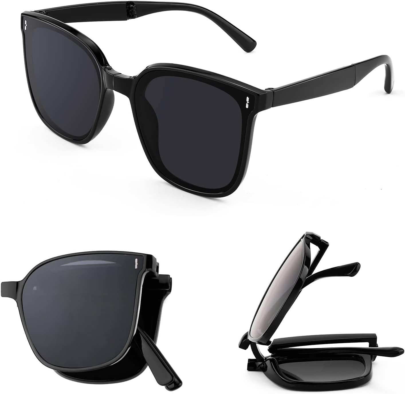 Foldable Sunglasses Women Men, Square Folding Easy Carry Foldable Shades UV400 Protection Lens, Sun Protection Sunglasses Suitable for Summer Outdoor Beach Travel Camping