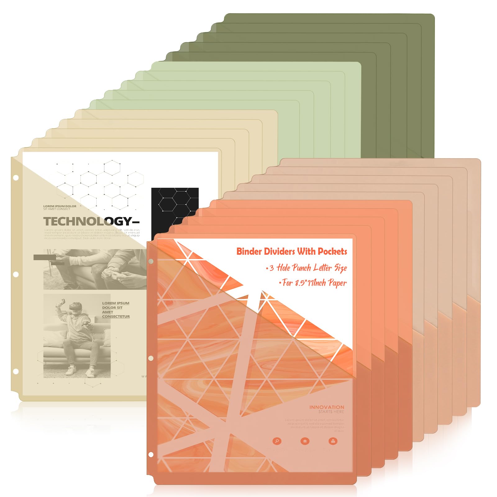 20 Pack Binder Dividers with Pockets Letter Size Clear Slash File Jacket 3 Hole Punch Plastic Document Folders for Office Home School (Color（Morandi）)