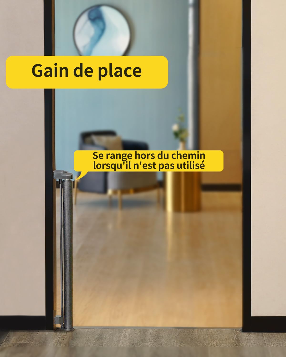 Barrière de Sécurité Rétractable pour Bébé et Animaux Chiens, Extensible de 0-140cm, Porte de Sécurité pour Escaliers, Couloirs et Portes – Utilisation Intérieure et Extérieure gris - 4