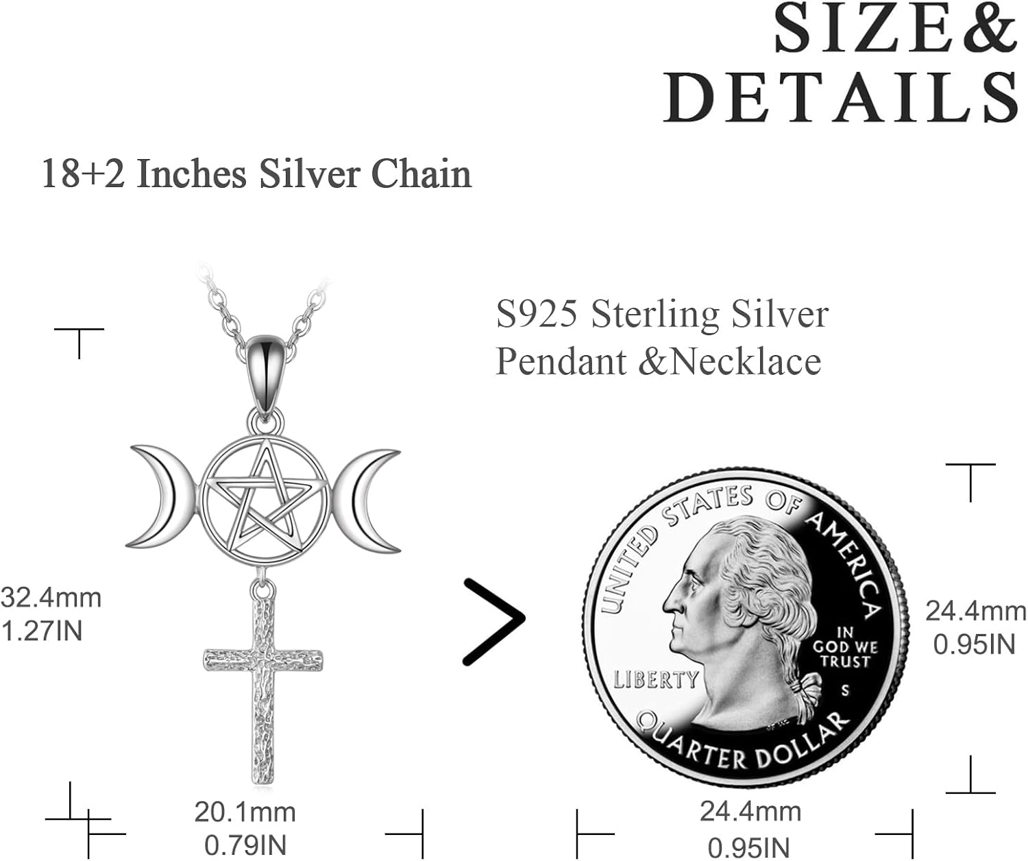 VONALA 925 Sterling Silver Cross Pendant Necklace Christian Jewellery Brithday Gifts for Women Girls (Triple moon cross) - Image 5