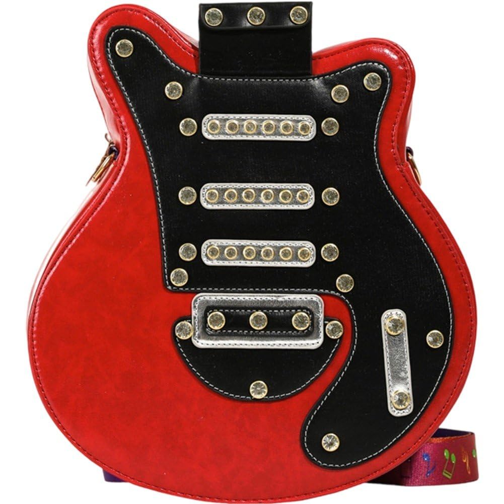Uzztfa Girls Red Guitar Shoulder Bag Pu Leather Handbag Zipper Closure Crossbody Bag Handbag Novelty Guitar Purse For And Women