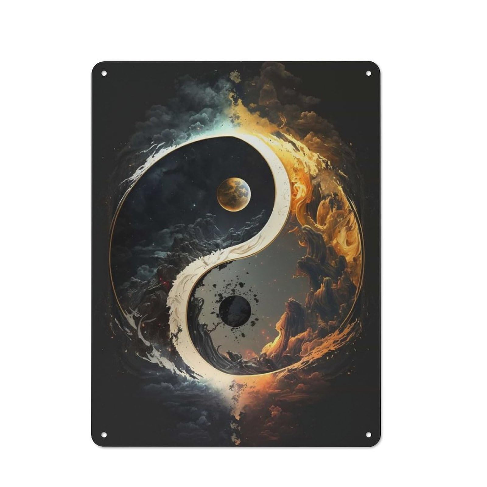 Junmoney Yin Yang Sun And Moon Vintage Tin Sign 40X30cm, Old Fashioned Nostalgic Wall Art For Bedroom, Office, Home Bar Or Dining Room