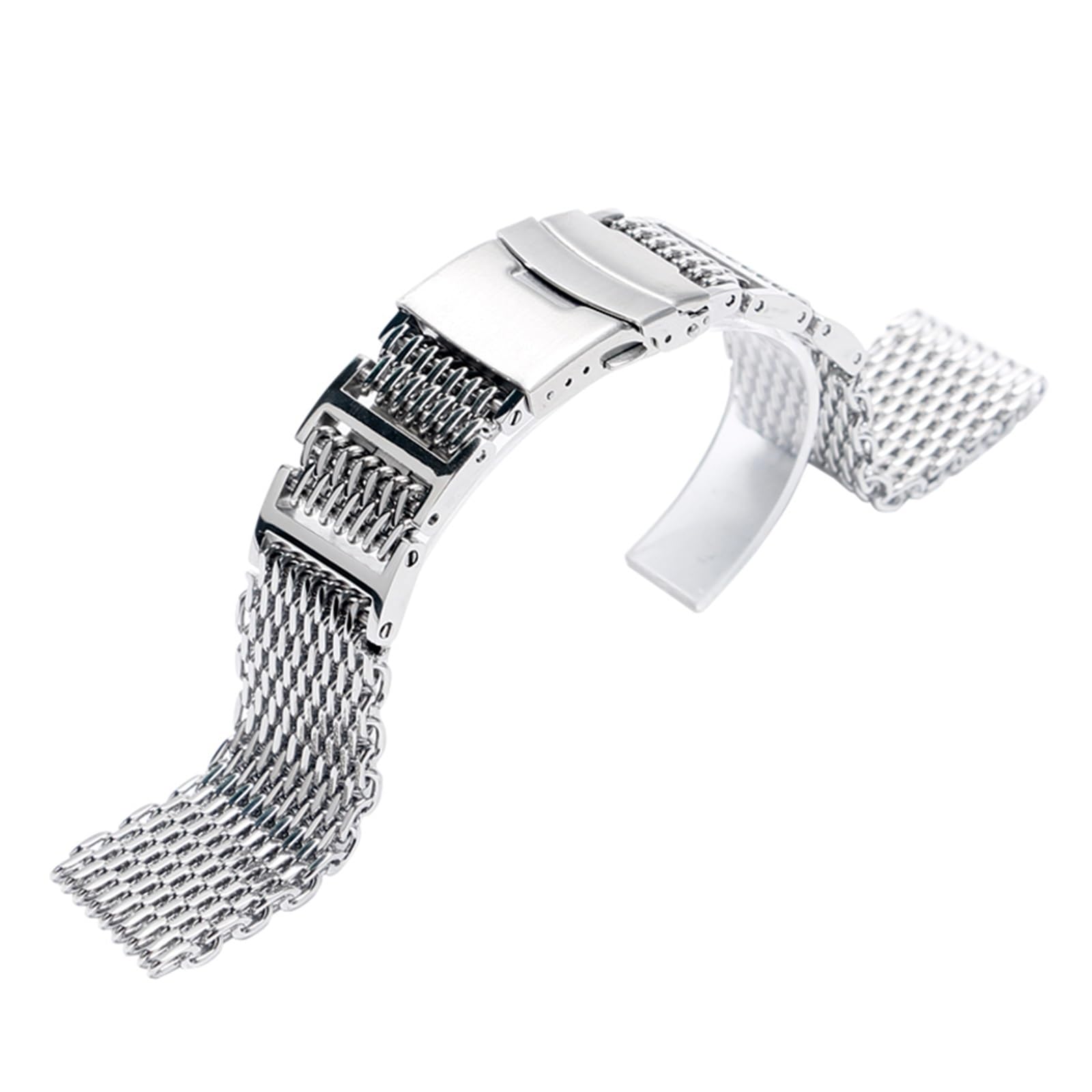 HMFANG 20 22 24 mm Bracelet de rechange en acier inoxydable pour homme avec boucle déployante et bracelet de montre de sécurité Argenté