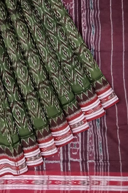 Image of Ikat Women's Cotton Saree, Handmade Pure Cotton Khandua Saree, Ikkat Orissa Traditional Handloom Saree Without Blouse