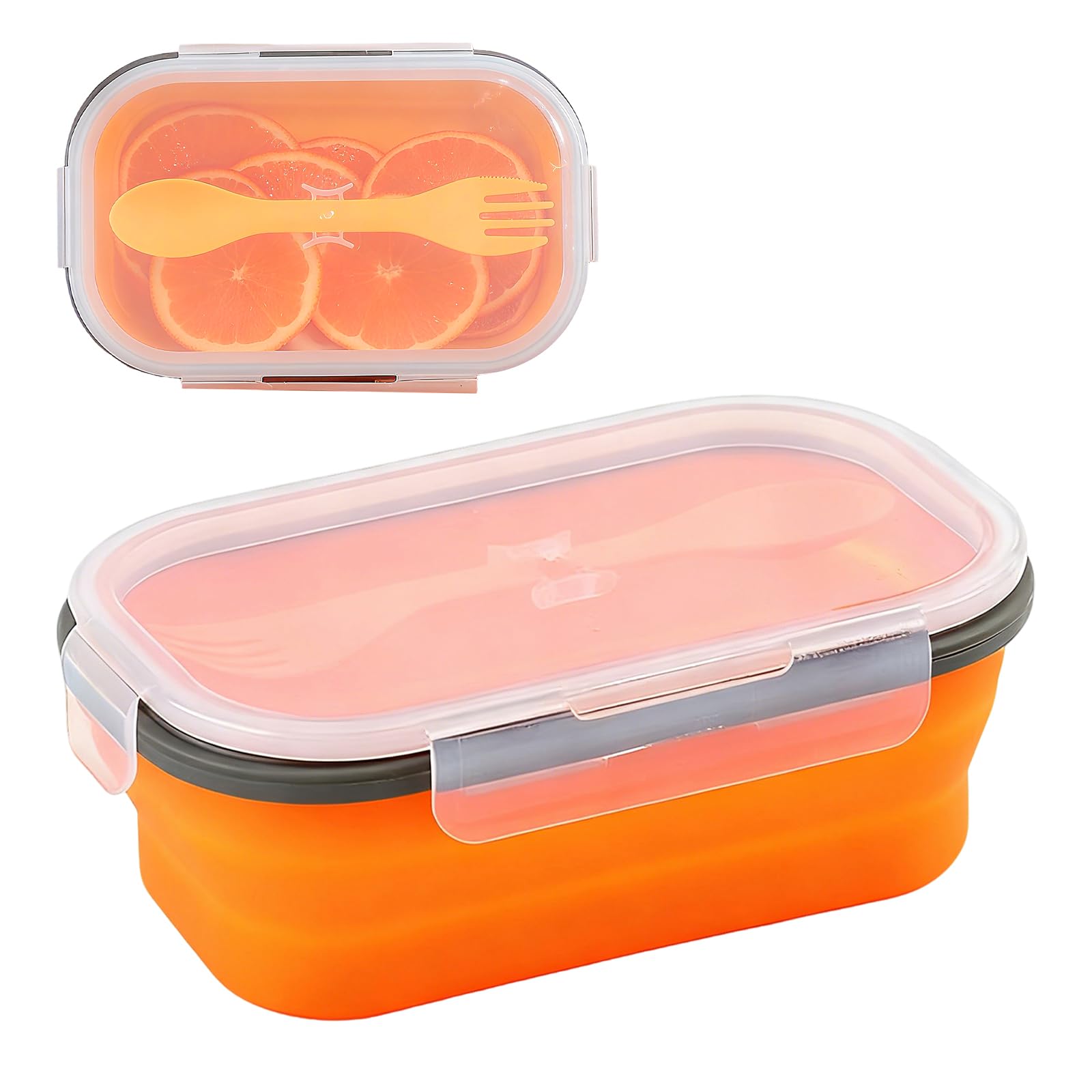 Rthynti 1000ml Silicone Bento Lunch Box, Collapsible Food Storage Containers with Lid and 2 in 1 Spoon Fork, Retractable Lunch Box for School, Traveling, Working, Camping