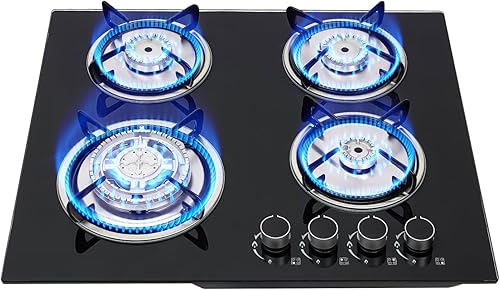 23'' Estufa de Gas Estufa de Cocina, 4 Quemadores Estufa Integrada Vidrio Templado LPG/NG Gas Cocina Hogar Cocina Cocina Cocina Termopar Protección