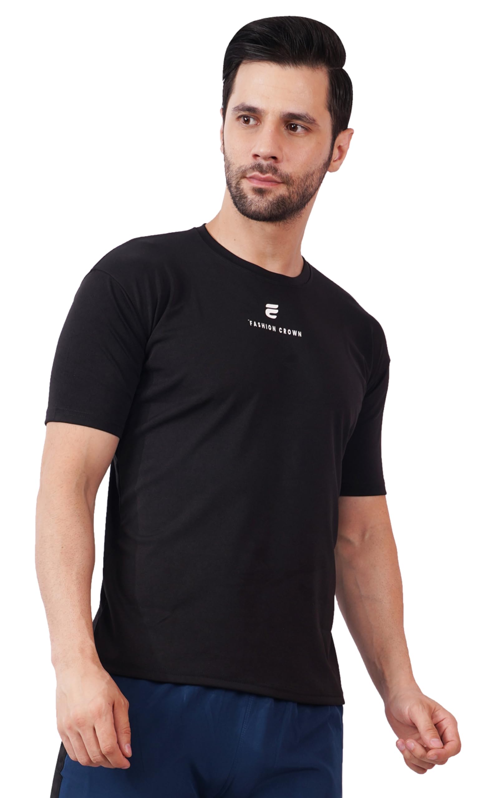 Fashion Crown Men's Gym Wear T-Shirt and Set, Sports Activewear (IN, Alpha, L, Regular, Standard, Black)-picture-44