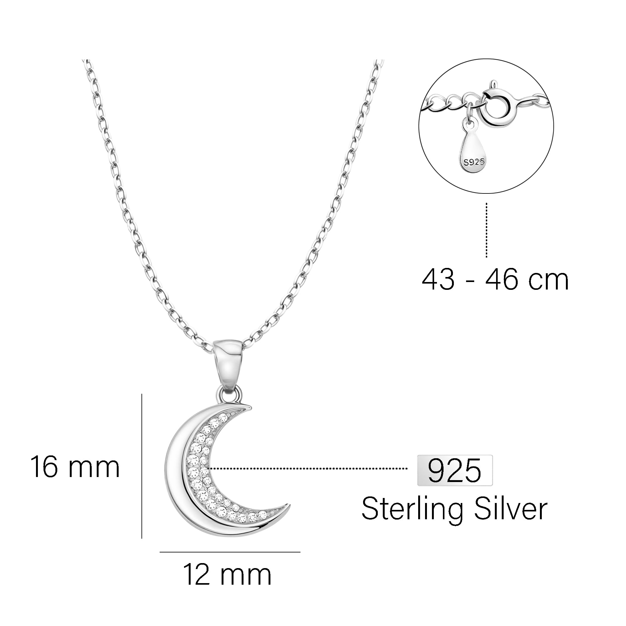Sofia Milani - Collana da Donna in Argento 925 - con Pietra Zircone - Ciondolo a Luna