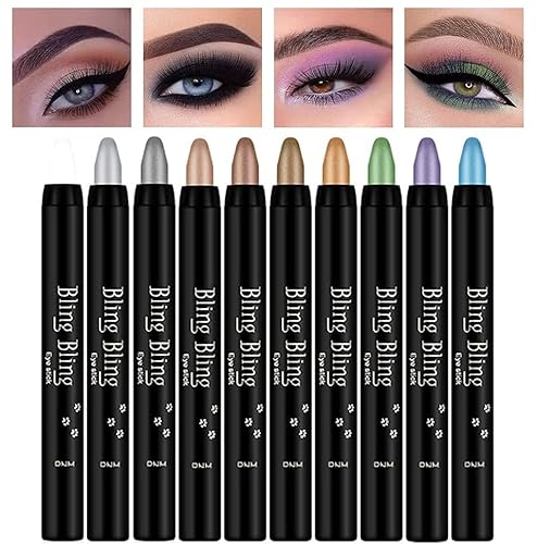 OCHILIMA Glitzerfarbenes Lidschatten-Set, 10 Farben, schimmernde Perlen-Creme-Lidschatten-Sticks, langanhaltend, glatter Look