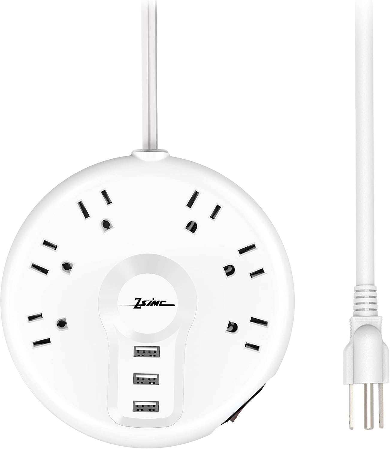 Power Strip, Surge Protector, 6 Outlets and 3 USB Ports 6.5FT Long Extension Cord, Circle Socket Overload Surge Protection, Flat Plug Charging Station Compact for Office, Home, Travel (White)