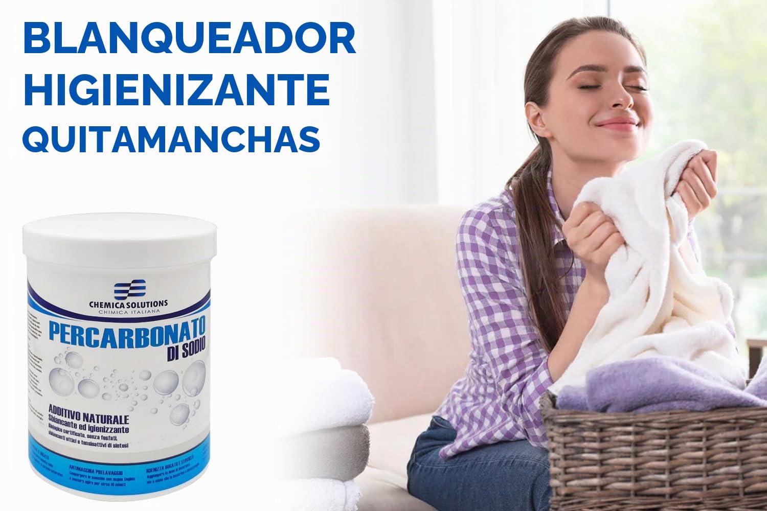 Percarbonato de sodio, 5 kg (900 lavados), aditivo quitamanchas y blanqueador de oxígeno activo para la colada, potencia el detergente, ecológico sin cloro, desinfectante natural | Chemica Solutions