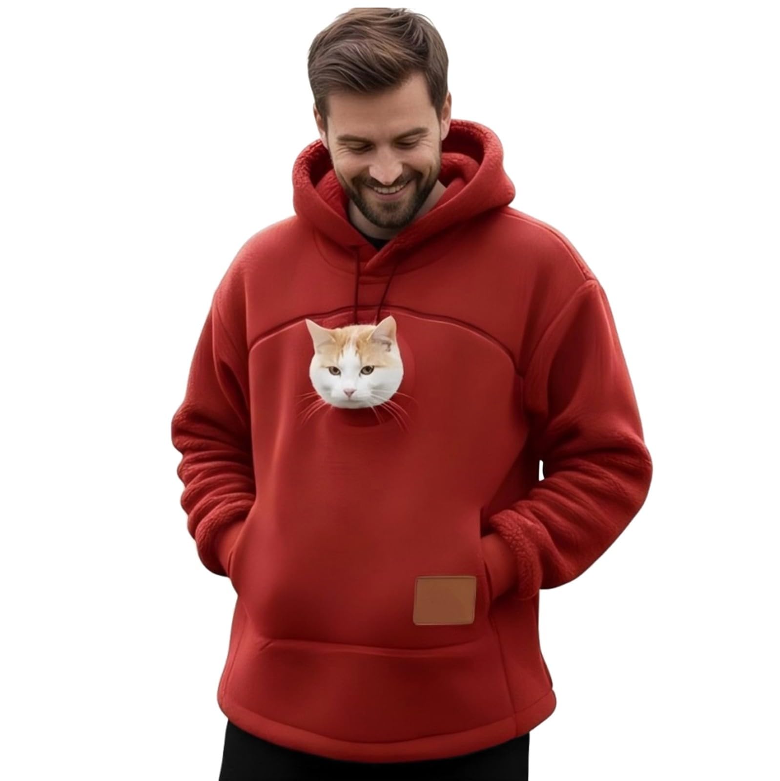 Winter Hoodie Herren Gefüttert Rot Kapuzenpullover Weitem Herrenpullover