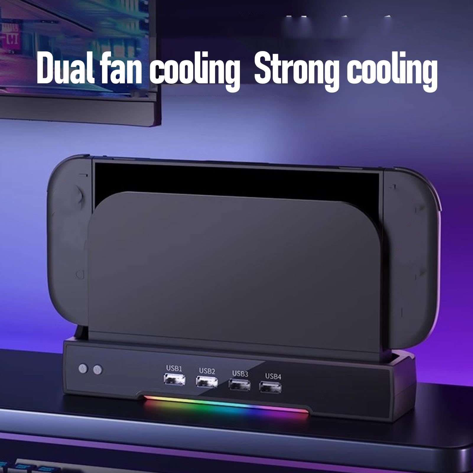 Lylithuif Base per ventola di raffreddamento adatta per 2 Doppia ventola 4 porte HUB USB 3 velocità 8 modalità RGB Console di gioco Docking station per montaggio a parete per