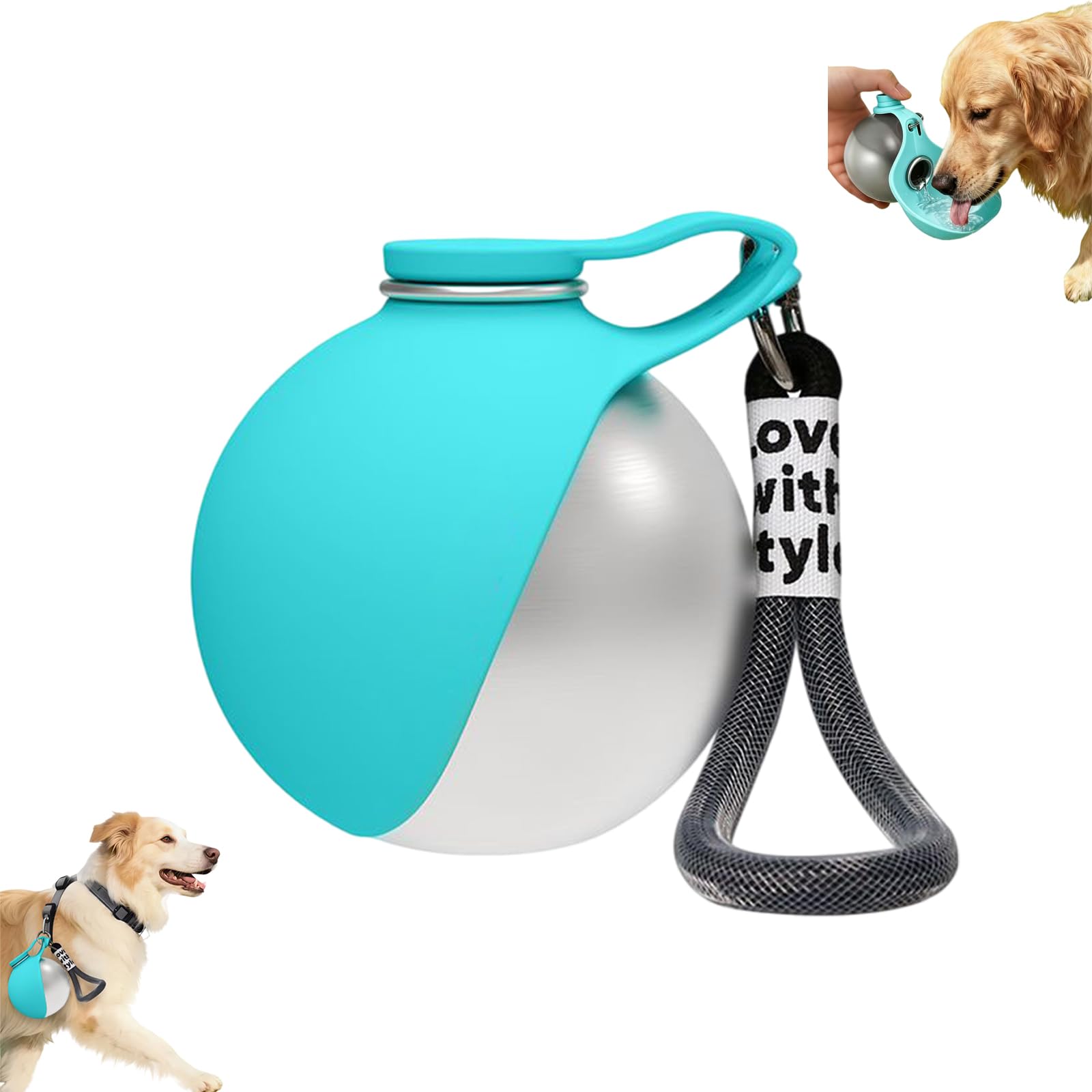 Gourde d'eau pour chien en déplacement 285ml, Bouteille d'eau en acier inoxydable avec système anti-retour, Gamelle pliable en silicone pour chien, Bouteille d'eau pour chien à emporter pour