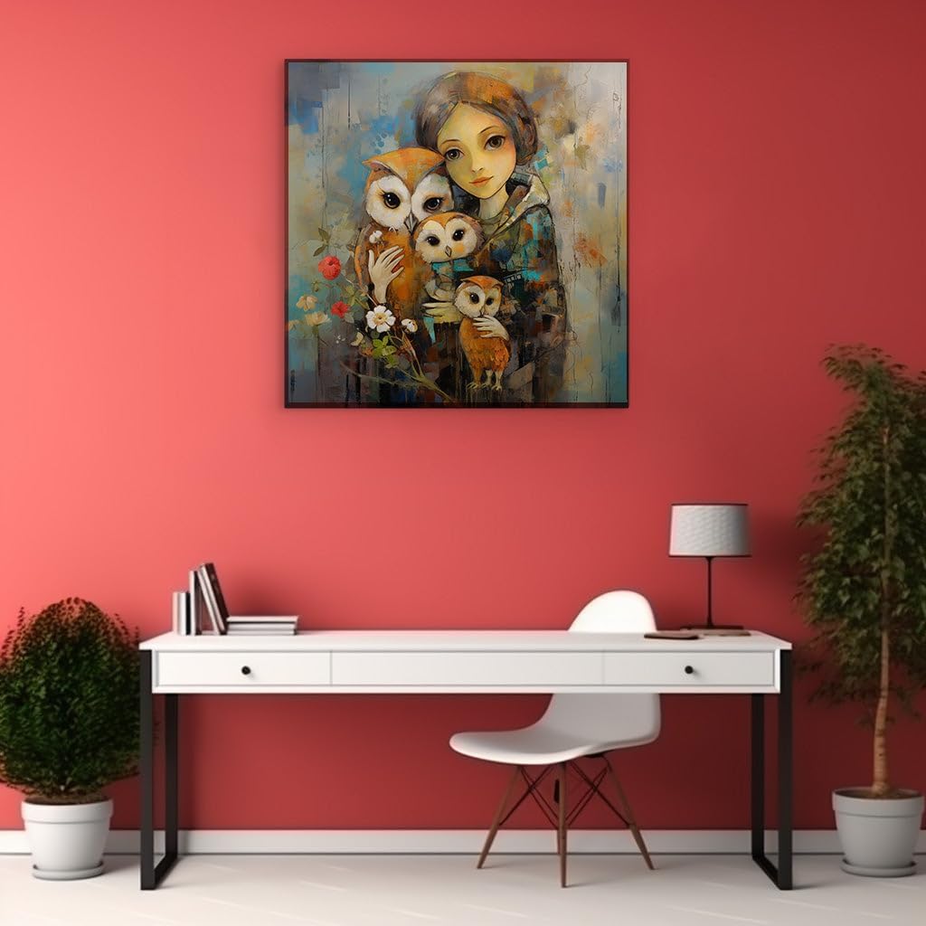 Canvas for Living room. Whispers in Twilight: The Enigmatic Maiden and Her Mystic Owls, 27 x 18 inch Canvas Wall Art - Nature Home Decor - 69x46 cm (27x18 inch)
