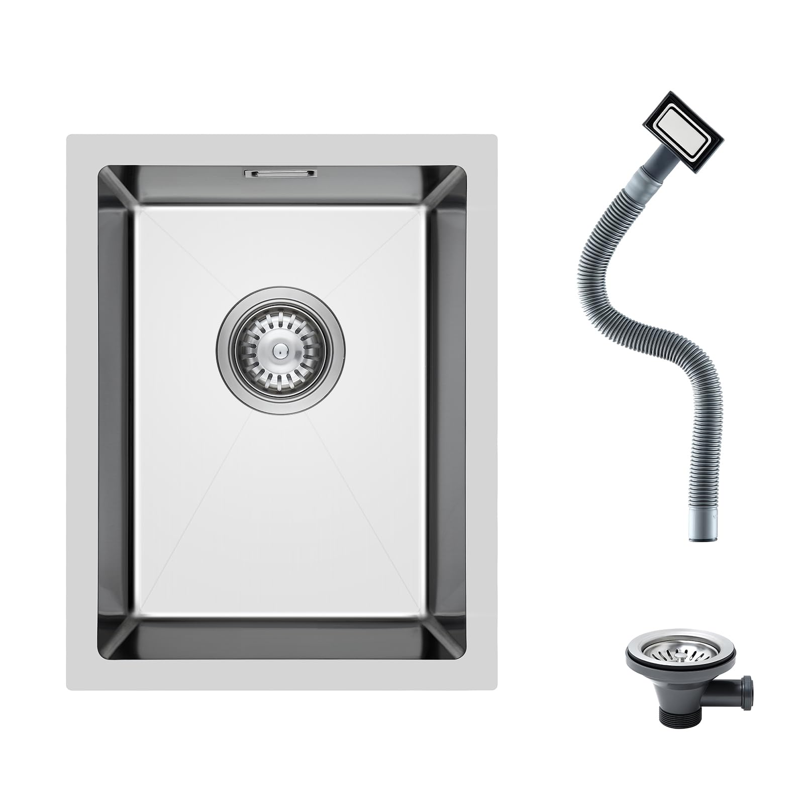 304 Stainless Steel Sink 35 x 45 cm, Small Kitchen Sink, Undermount Kitchen Sinks with Overflow, 1 Bowl (Without Drain Pipe), Brushed