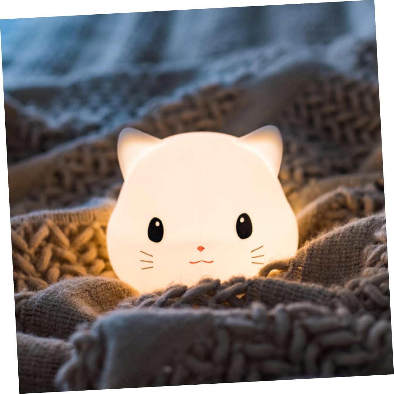 Gadpiparty Lámpara de Noche Forma de Gato de Silicona USB Color Claro