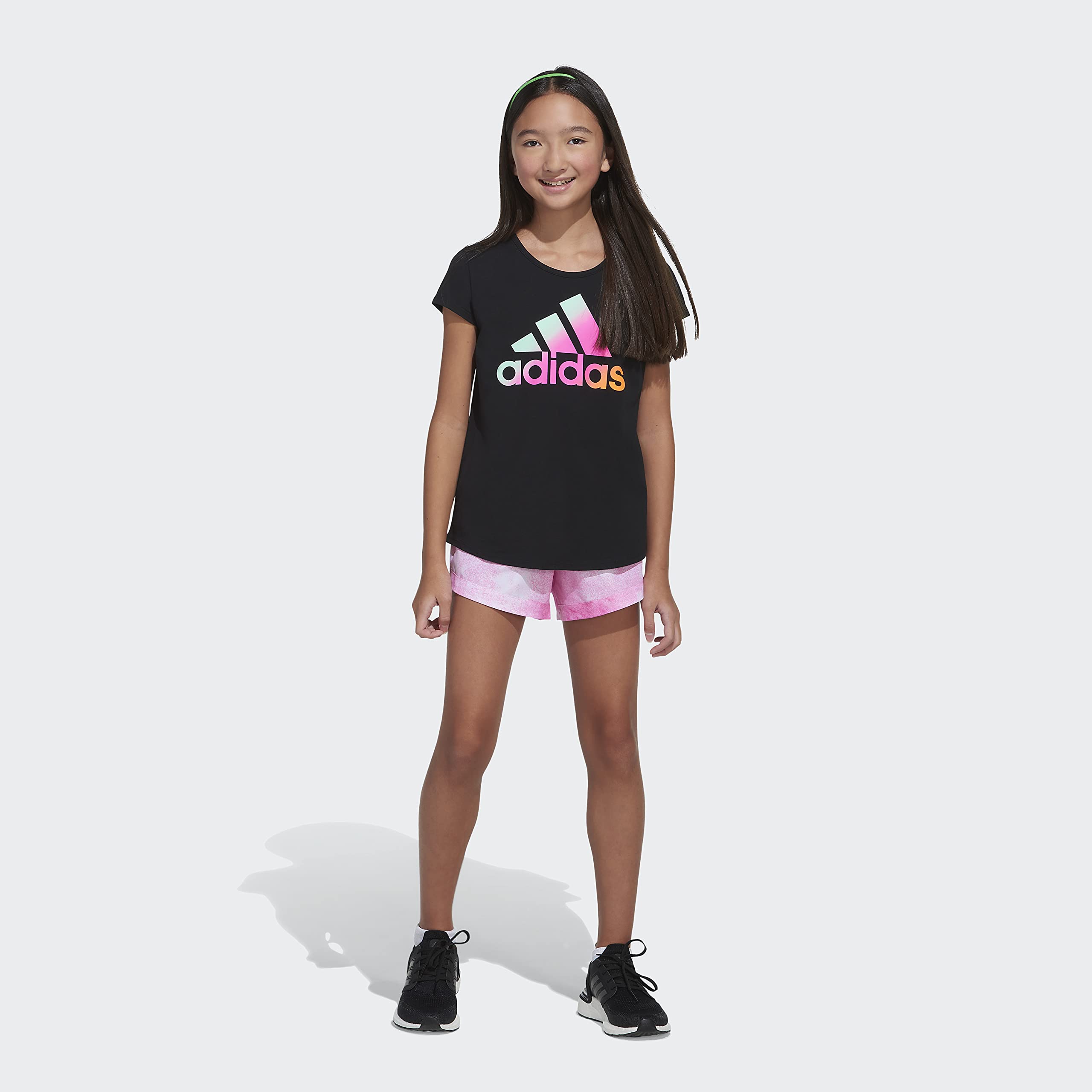 adidas Girls' Print Woven Short, Black, Medium
