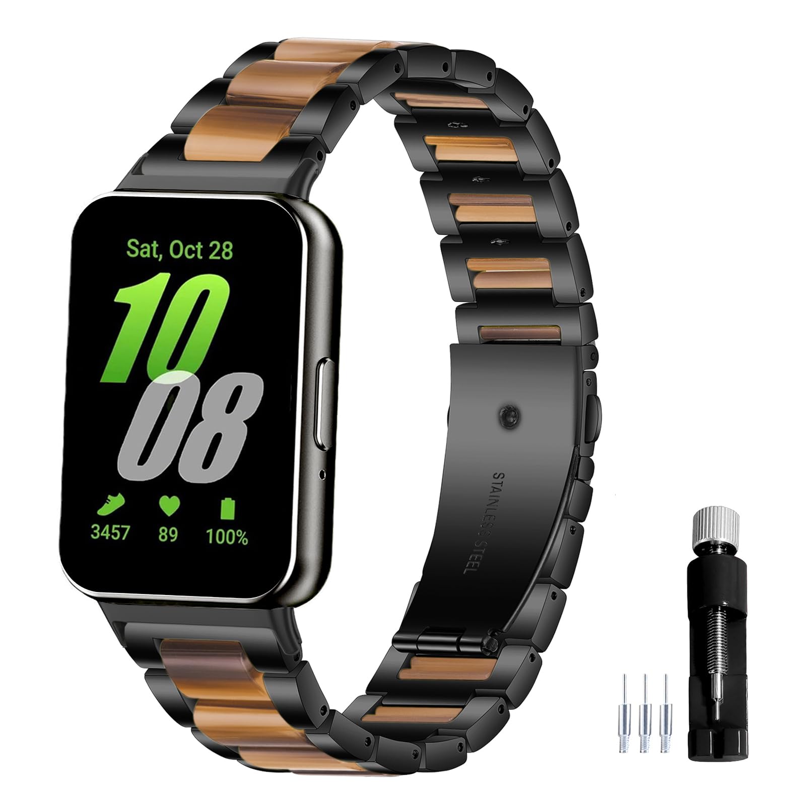 Gheper Resin Stainless Steel Watch Band Compatible with Samsung Galaxy Fit3[2024] SM-R390 Quick Fit Replacement Metal Wristband Strap for Men Women — image 1
