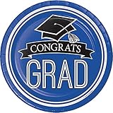 Creative Converting 18 Count School Spirit Sturdy Style Dinner/Large Paper Plates for Graduation Party, Cobalt Blue