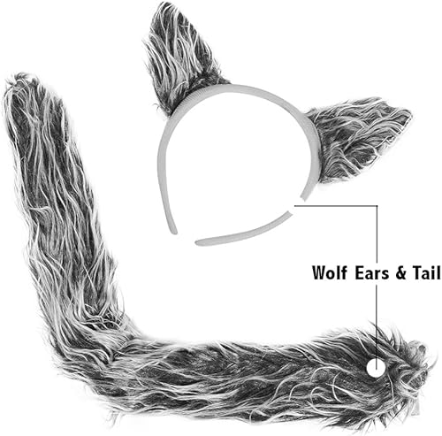 Miniatura 6 de Funny Party Hats Accesorios de disfraz de lobo, orejas de disfraz de Halloween, juego de orejas de lobo y cola