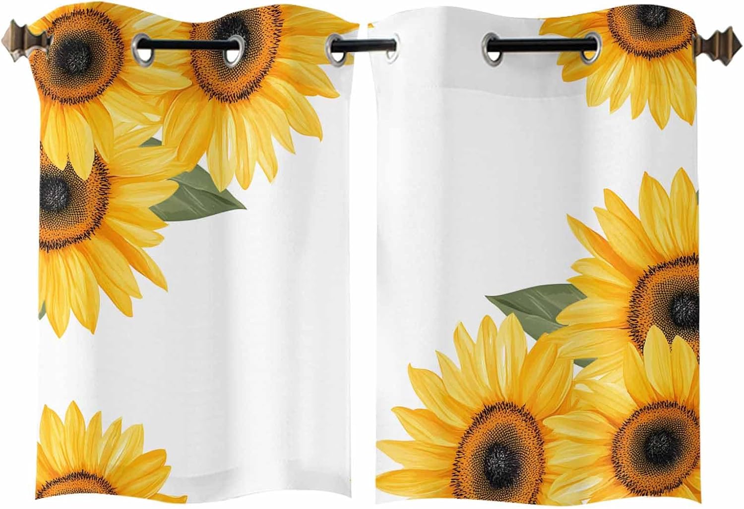 T&H XHome Sunflower Curtains & Draperies Set, Summer Yellow Flower White Background Window Curtain, 2 Panels Curtain for Sliding Glass Door Patio Door Bedroom Living Room, 54" W by 39" L