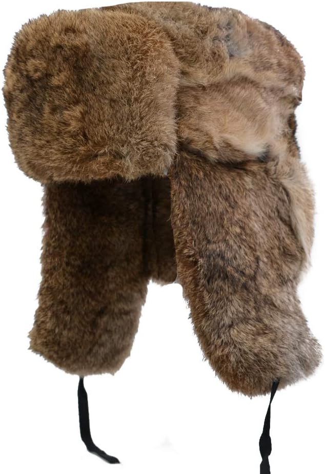 Rabbit Fur Russian Ushanka Winter Hat Trapper Ear Flaps