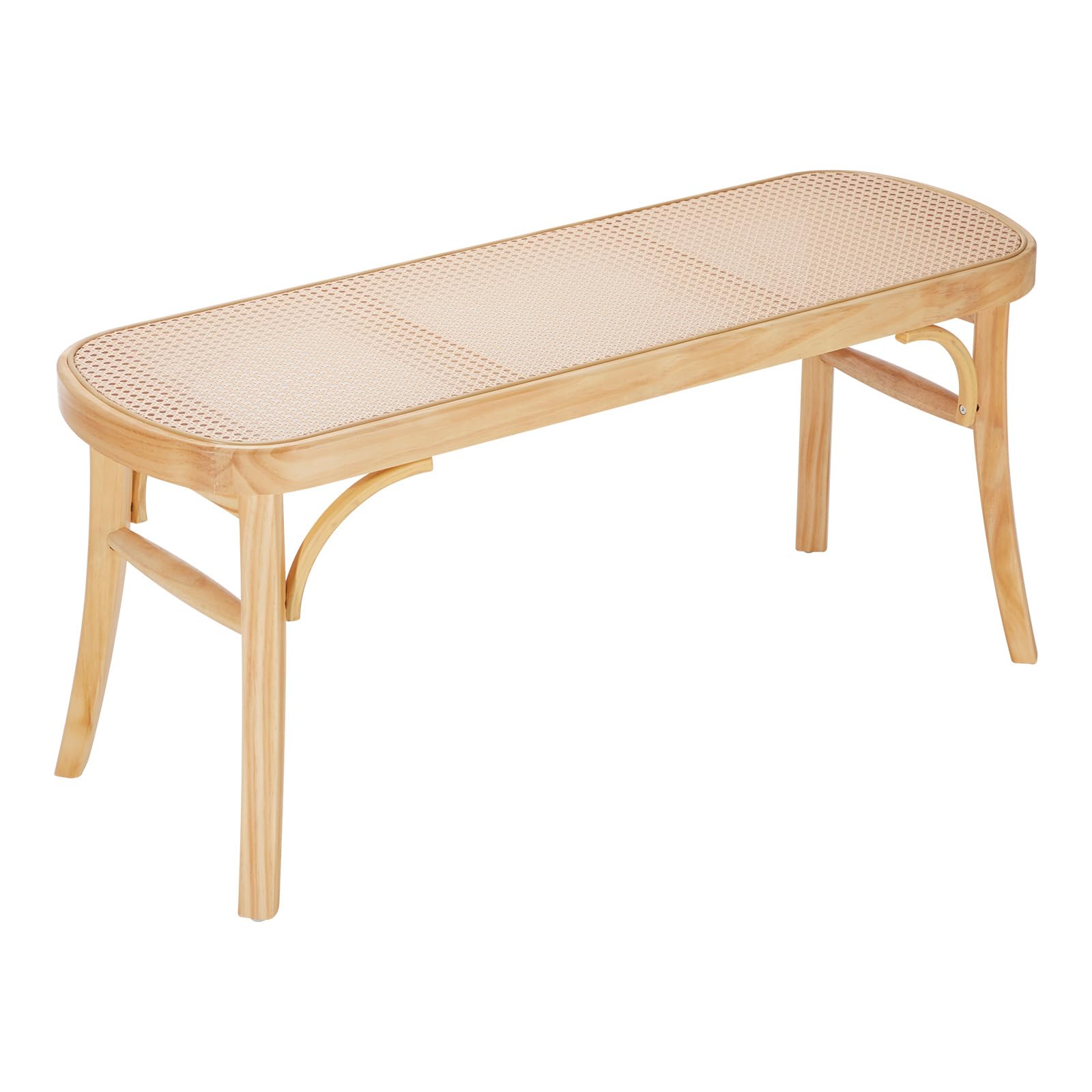 VEVOR 43.3" Wooden Rattan Bench, Entryway Bench with Oak Wood Legs, Bedroom End of Bed Boho Bench with Hand Woven Rattan, for Living Room, Kitchen