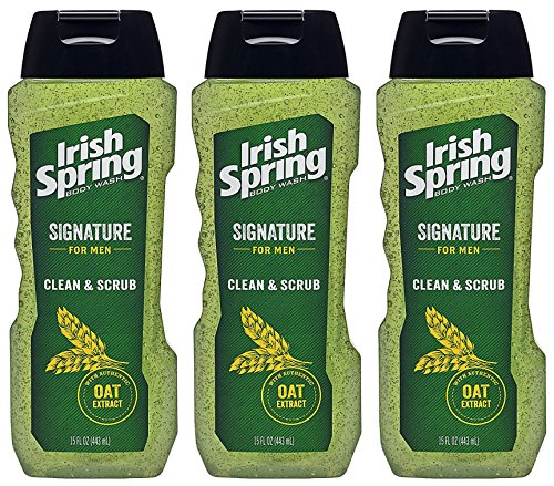Irish Spring Signature For Men Body Wash - Clean & Scrub - With Authentic Oat Extract - Net Wt. 15 FL OZ (443 mL) Per Bottle - Pack of 3