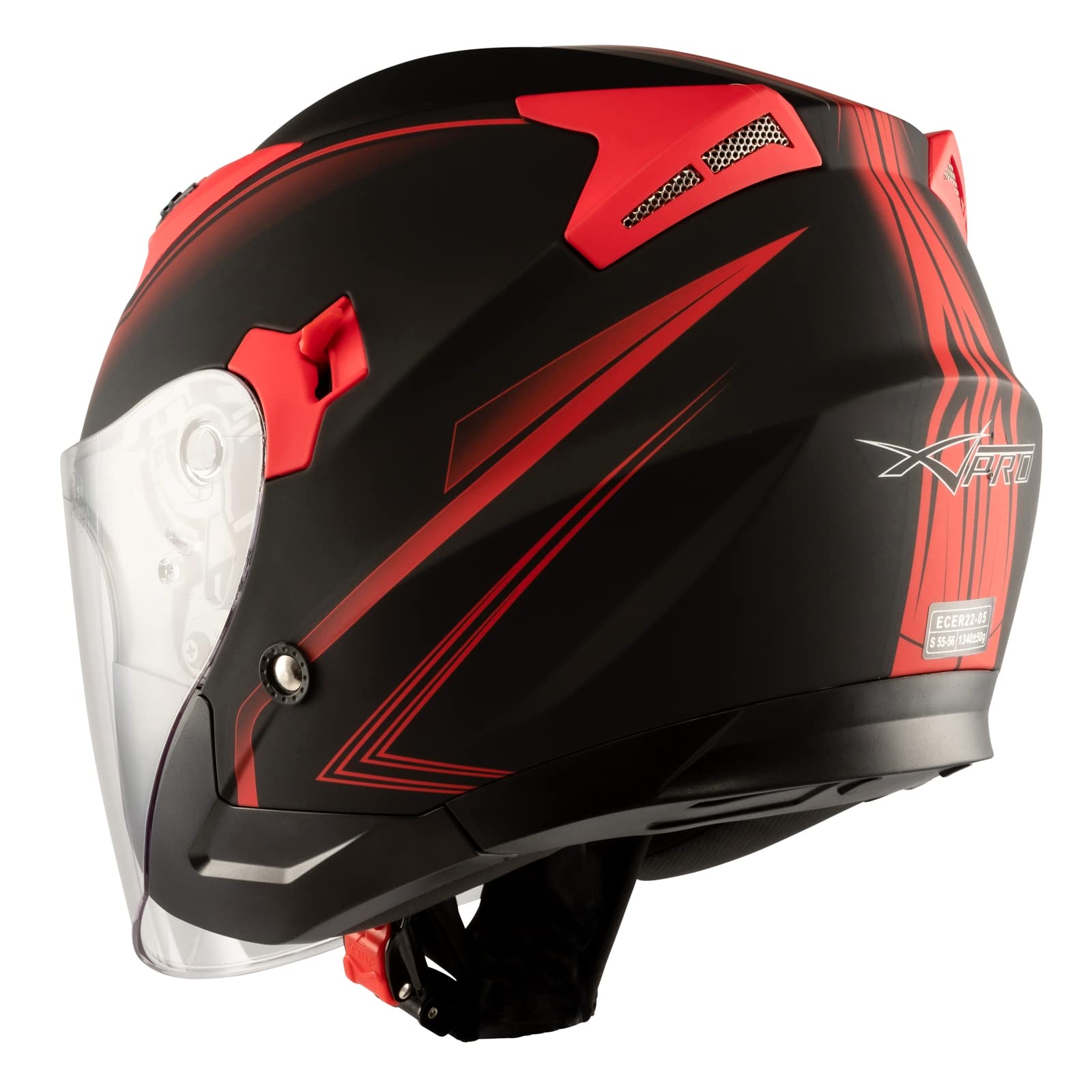 Casque Jet Moto Scooter Double Visière Certificat ECE 22-06 Noir Matt Rouge XL