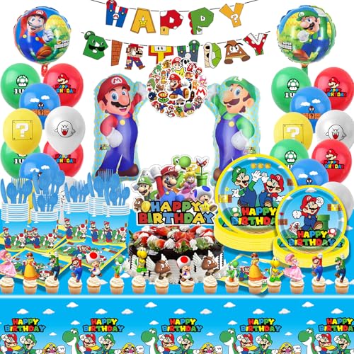 188 PCS Birthday Party Supplies Party Decorations Includes Balloons Film Balloons Plates Cups Banners Knives Forks Spoons Napkins Stickers Cake Topper Cupcake Toppers Tablecloth