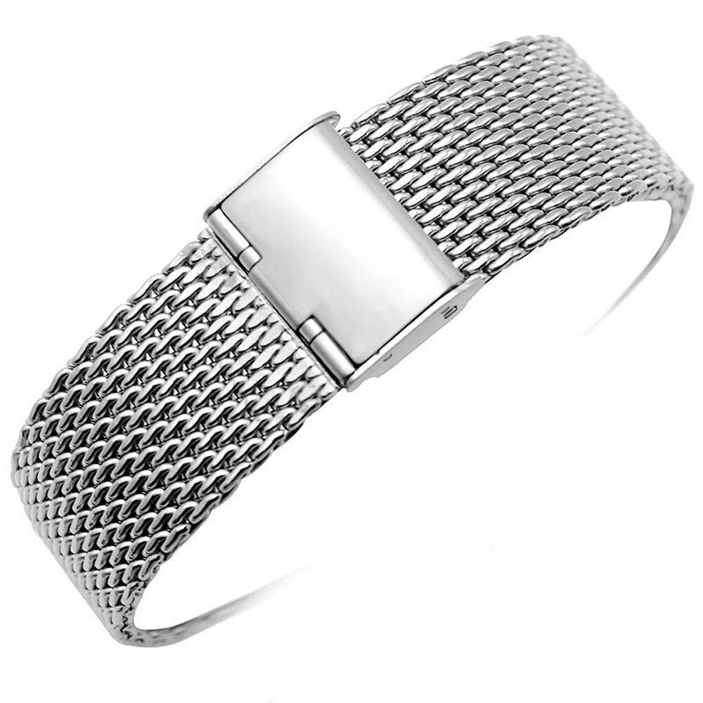 Bracelets de Montre 20mm 22mm Bracelet en Acier Inoxydable en Maille Solide avec Boucle à Crochet Bracelets de Bracelet de Montre en Argent Poli Classique 2.0cm 2.2cm
