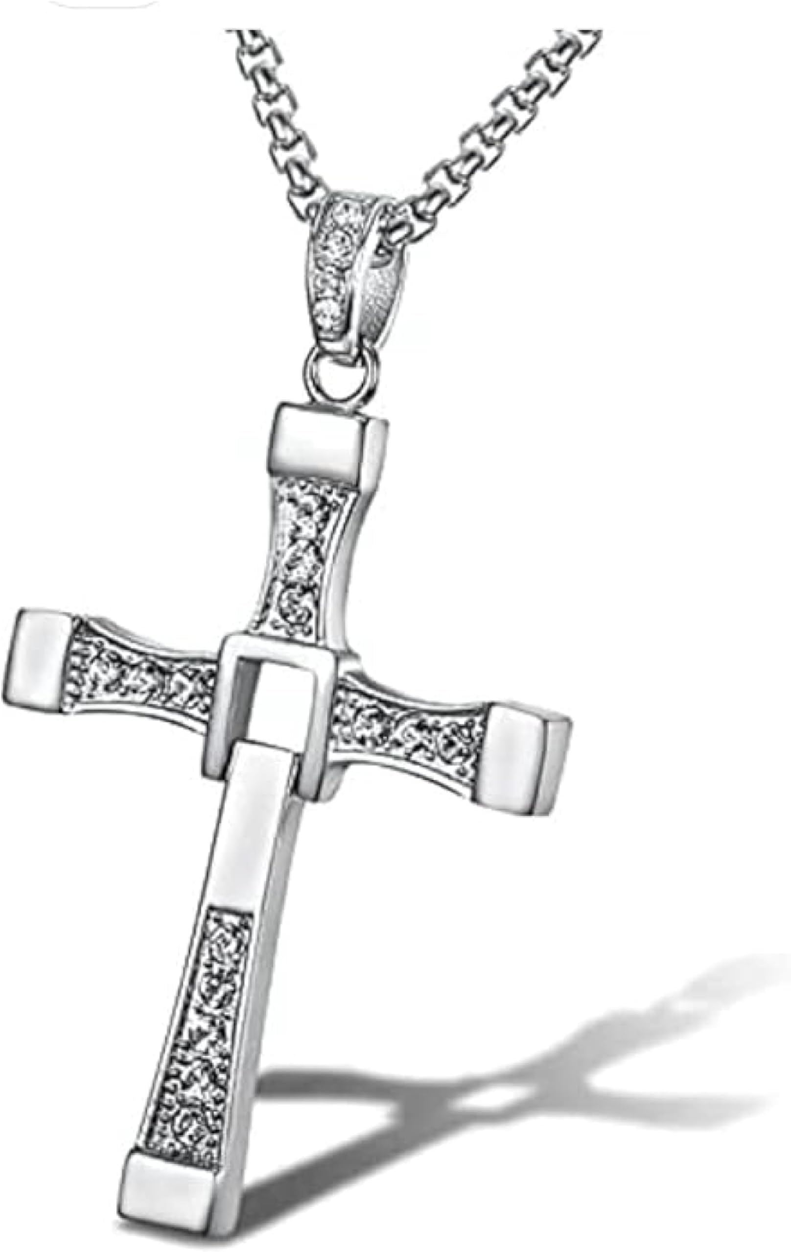 Dominic Toretto Necklace with Crystal, Black and Silver Cross Necklaces for Men, Stainless Steel Cross Necklace for Men, Ozzy Osbourne Cross Necklace, Cadena de Toretto en Plata Original