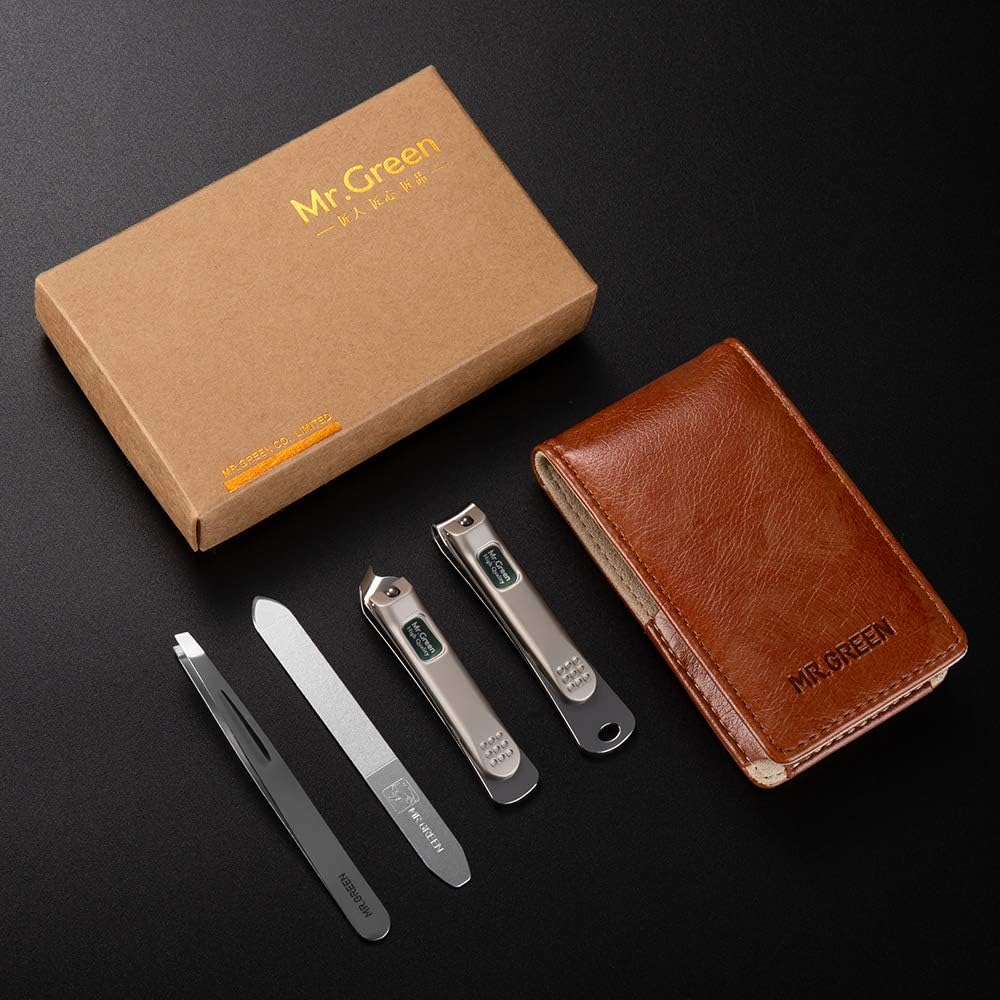 MR.GREEN Maniküre Set Männer, 4Pcs Nagelknipser mit Lederetui, Solingen Edelstahl Fingernagel Fußnägel Knipser