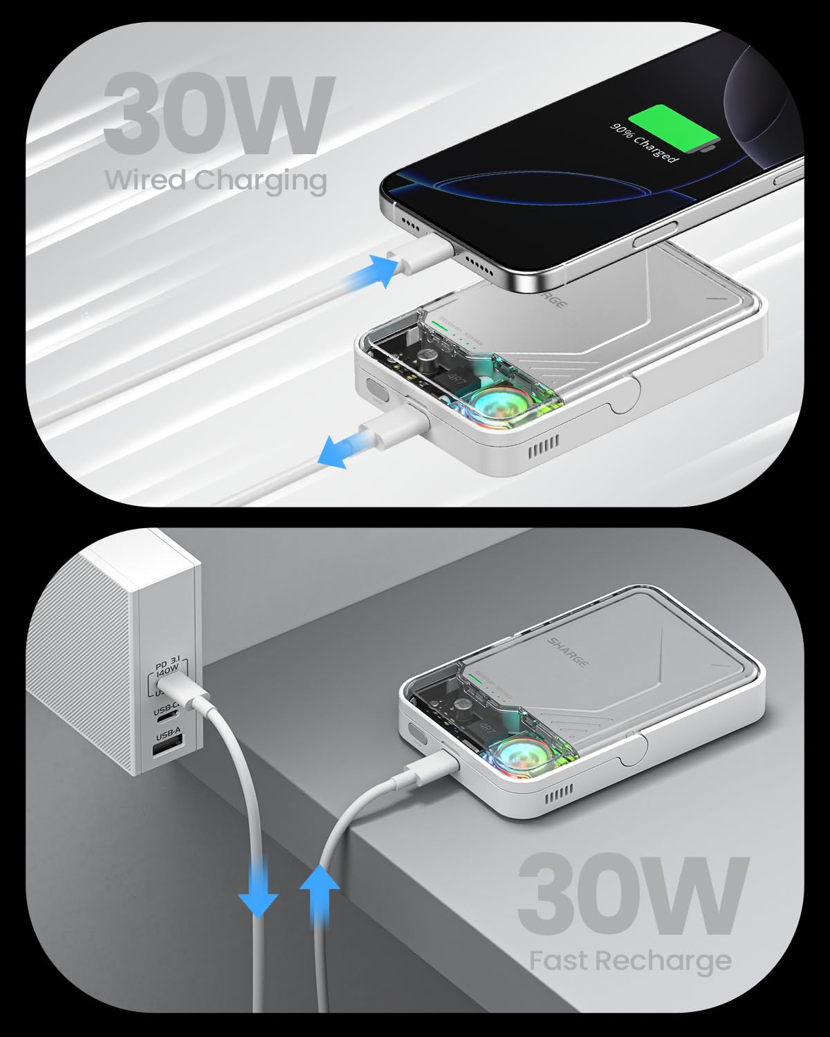 SHARGE ICEMAG2 Qi2 15W Batterie Externe Magnétique pour MagSafe 10000mAh