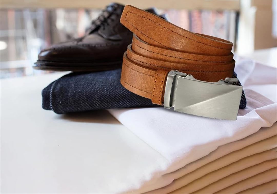Yeuyyben Cinturón de cuero genuino para hombre, hebilla automática, ajustable, cinturón de trinquete casual de negocios