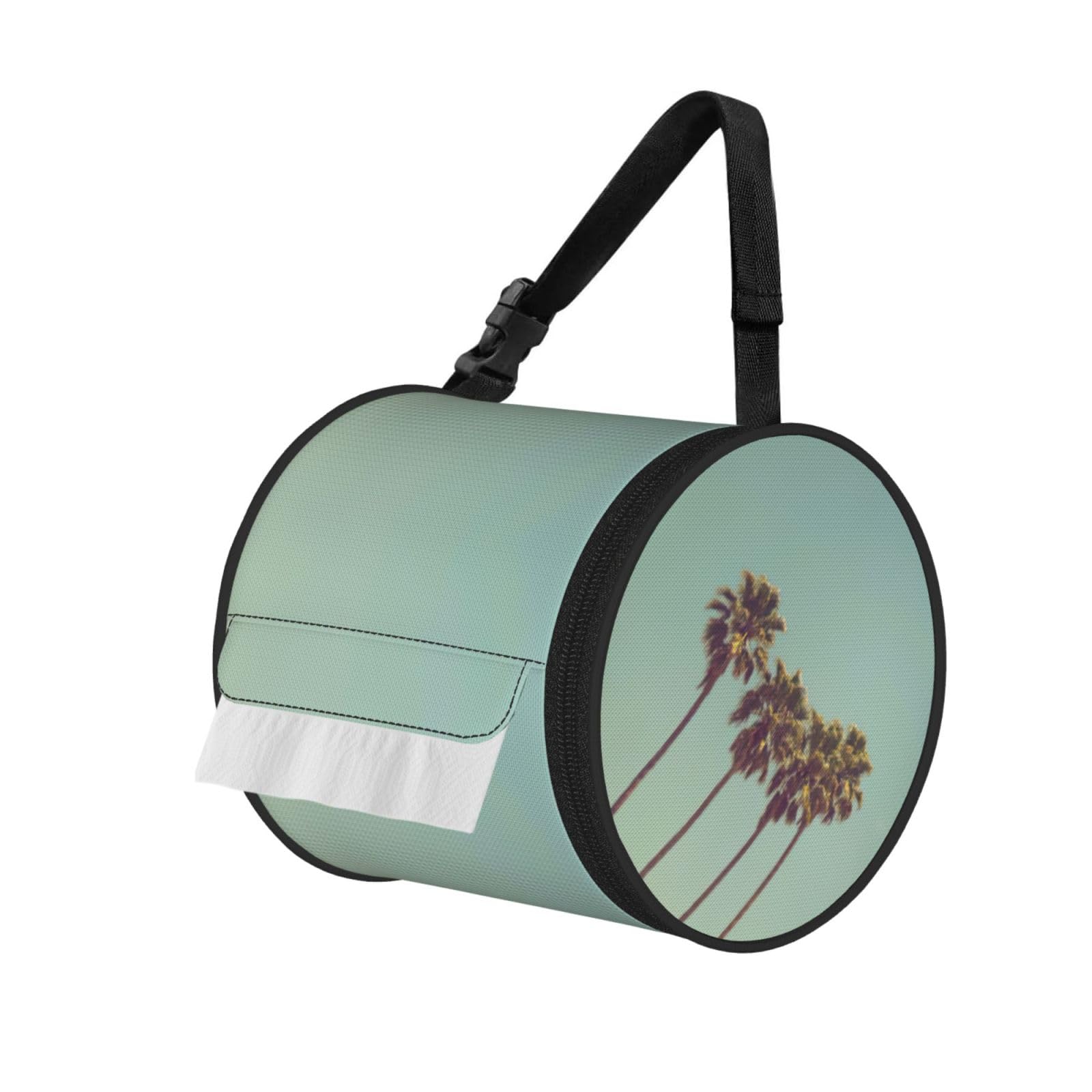 Palm Tree Printed Hanging Tissue Organizer, Smooth Zipper Oxford Cloth Roll Holder for RV Bathroom Desk