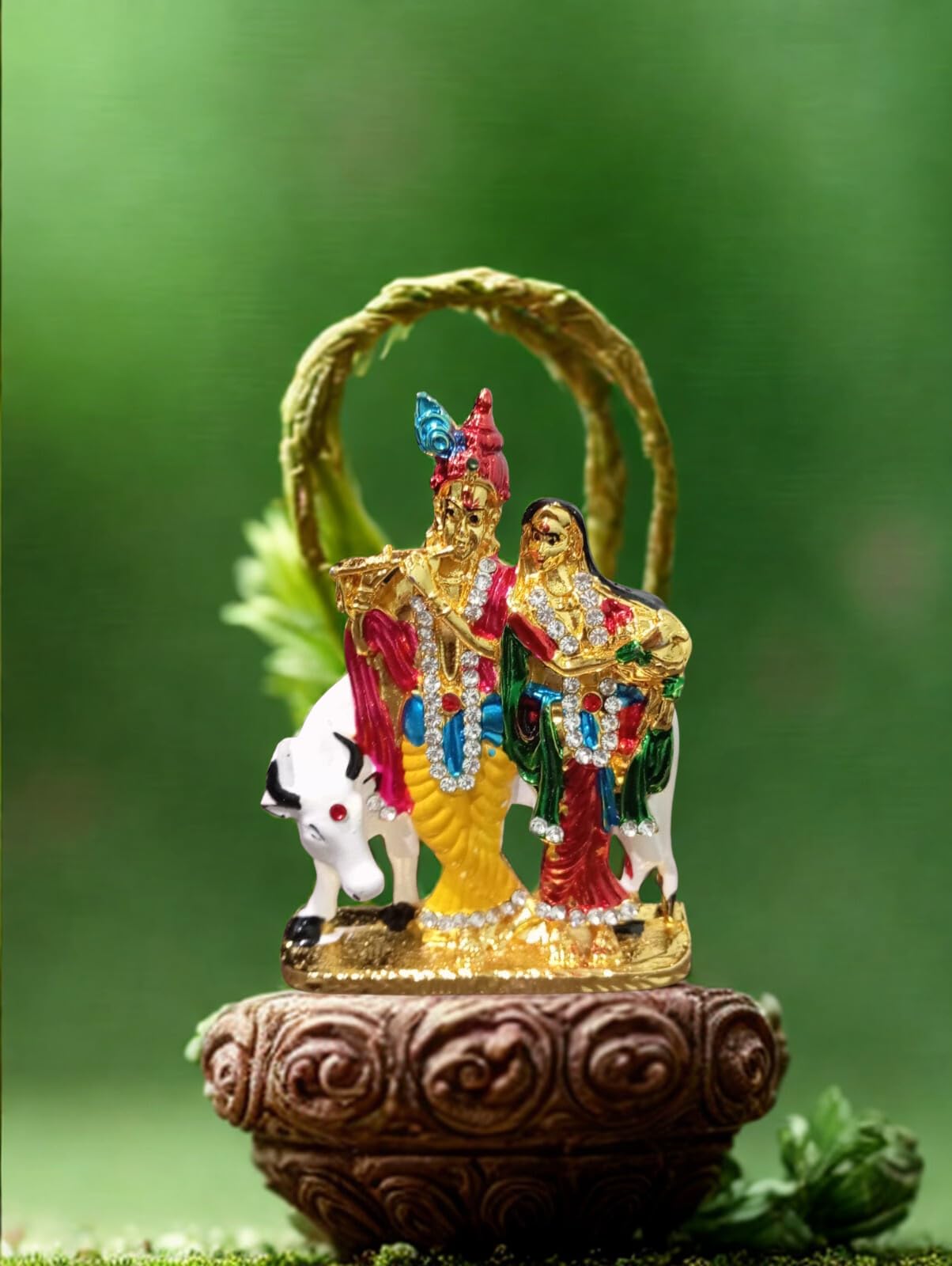 Yuktha Gold Eternals Cow Radha Krishna En Color | Radha Krishna Idol For Car Dashboard | Home Decor | Gifting Showpiece.