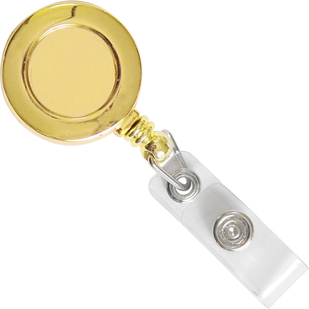 Gold Color Badge Reel W/Clear Vinyl Strap & Belt Clip (25/Bag)