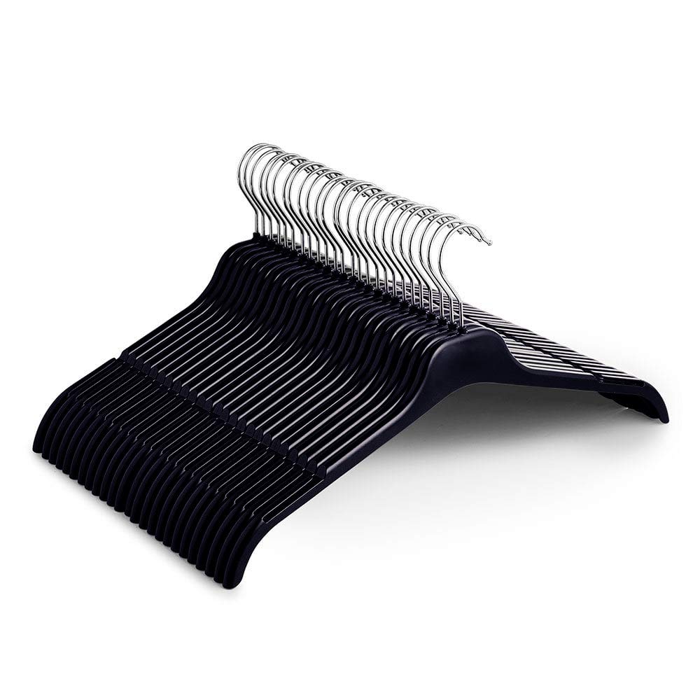 Kapco Black 20 X Extra Wide Coat Hangers (43Cm Wide) | Strong Plastic Non-Slip Clothes Hangers With Shoulder Notches | Ideal For Heavy Clothing Like Suits, Jackets, Knitwear & Jumpers | Swivel Hook