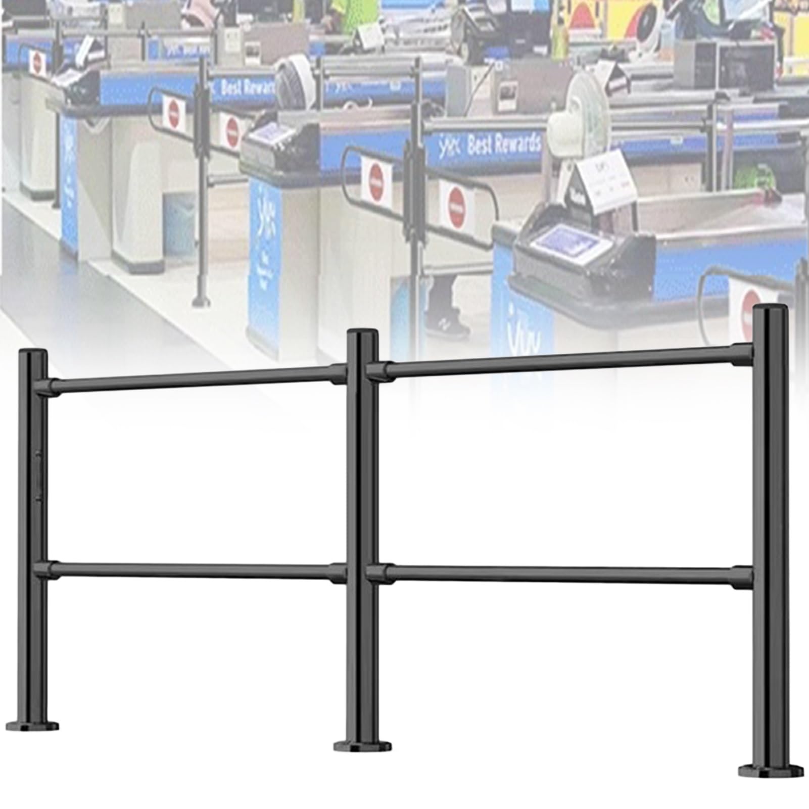 Generico Cancello a Battente Automatico in Acciaio Inox - Porta di Sicurezza unidirezionale per supermercati e biblioteche, con Molla, Resistente, Colore Nero (200x100 cm, 6,3 cm)