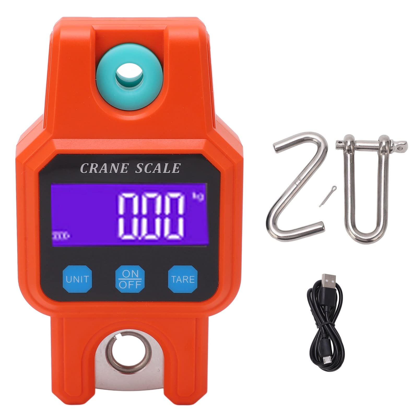 Báscula colgante digital con pantalla LCD retroiluminada - Dispositivo de pesaje de 300 kg de capacidad - Gancho de acero inoxidable y carcasa de aleación de aluminio - Acabado (Naranja)